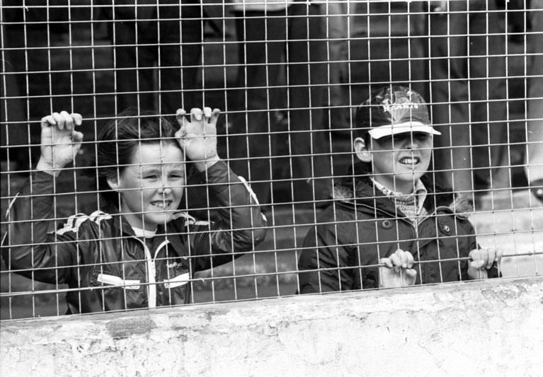 Hearts v Morton through the new fencing at Tynecastle 1978