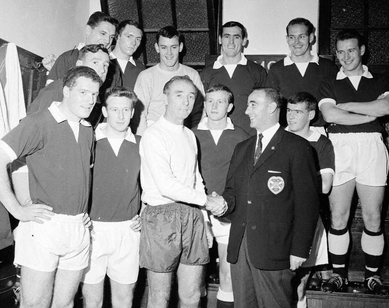 Stanley Matthews in Hearts dressing room with Tommy Walker