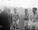 Duke of Gloucester meets Hearts FC Players at Tynecastle - T Walker presents Jimmy Milne - Willie Bauld and Jimmy Murray
