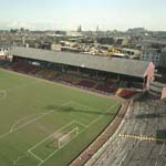 Elevated view of Main East Stand from south-west, Heart of Midlothian Football Club, Tynecastle Park Stadium, Gorgie Road, Edinburgh