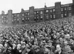 Spectators at a Hearts football match in Edinburgh, 1955