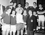 Stanley Matthews in Hearts dressing room with Tommy Walker