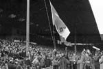 The Royal Scots raise the team flag before the Hearts v Motherwell game - the Hearts Centenary, February 1974