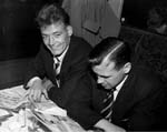 Willie Bauld at windowside and Alfie Cann - On the train to Hampden