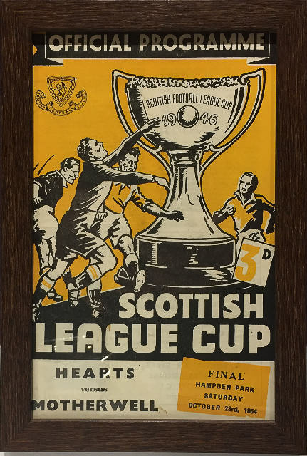 Framed Motherwell v Heart of Midlothian League Cup Final Programme 23rd Oct 1954