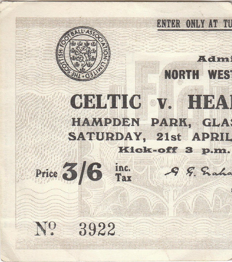 Match Ticket from 1956 Scottish Cup Final priced 3/6