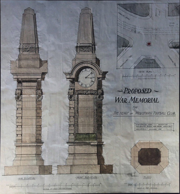 Copy of the Plan of Proposed War Memorial for The Heart of Midlothian Football Club
