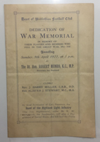 Dedication of War Memorial Programme 