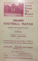 Programme for Hearts 0-1 Arsenal for the Scottish National War Memorial 2nd Aug 1941 