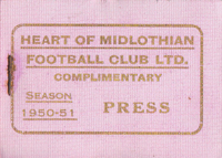 Complimentary Press Season Ticket 1950-51 