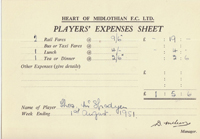 Player Expenses Form for Tom McSpadyen : 01-Aug-1951 