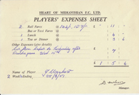 Player Expenses Form for John Urquhart : 25-Aug-1951 