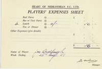 Player Expenses Form for Jimmy Wardhaugh : 25-Aug-1951 