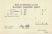 Player Expenses Form for Jimmy Watters : 25-Aug-1951 