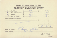 Player Expenses Form for Thomas Allan : 25-Aug-1951 