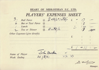 Player Expenses Form for John Durkin : 25-Aug-1951 