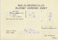 Player Expenses Form for Alfie Conn Snr : 25-Aug-1951 