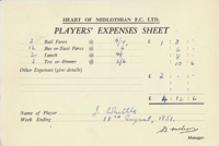 Player Expenses Form for Jimmy Whittle : 18-Aug-1951 