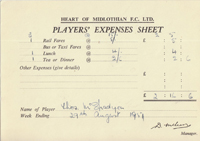 Player Expenses Form for Tom McSpadyen : 29-Aug-1951 
