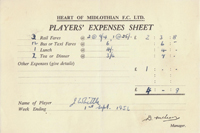 Player Expenses Form for Jimmy Whittle : 01-Sep-1951 