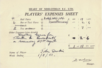 Player Expenses Form for John Durkin : 01-Sep-1951 