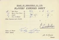 Player Expenses Form for Tommy Sloan : 01-Sep-1951 