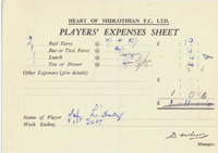 Player Expenses Form for John Lindsay : 01-Sep-1951 