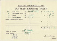 Player Expenses Form for John Durkin : 18-Aug-1951 