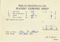 Player Expenses Form for William F Stewart : 01-Sep-1951 