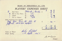 Player Expenses Form for Colin Liddell : 01-Sep-1951 