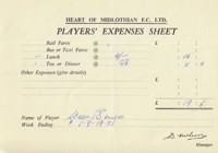 Player Expenses Form for Willie Bauld : 01-Sep-1951 