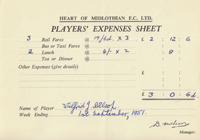 Player Expenses Form for Wilfred Allsop : 01-Sep-1951 