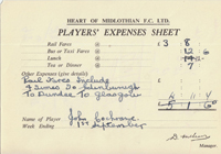 Player Expenses Form for John Cochrane : 01-Sep-1951 