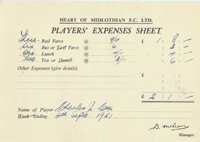 Player Expenses Form for Charlie Cox : 04-Sep-1951 