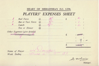 Player Expenses Form for William Dawson : 04-Sep-1951 