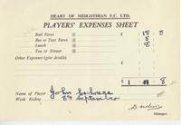 Player Expenses Form for John Cochrane : 08-Sep-1951 