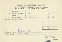 Player Expenses Form for William Nimmo : 08-Sep-1951 