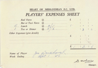 Player Expenses Form for Jimmy Wardhaugh : 08-Sep-1951 