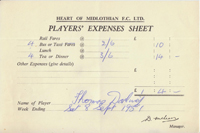 Player Expenses Form for Tommy Darling : 08-Sep-1951 