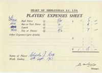 Player Expenses Form for Charlie Cox : 11-Sep-1951 