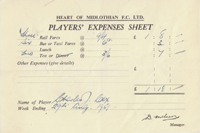 Player Expenses Form for Charlie Cox : 25-Aug-1951 