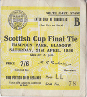 Match Ticket from 1956 Scottish Cup Final priced 7/6 