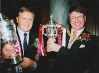 Photo of Jim Jefferies and Eric Milligan with The Scottish Cup and Replica 1998 Scottish Cup 