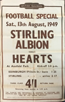 British Railways Football Special Poster Stirling Albion v Hearts 13 Aug 1949 