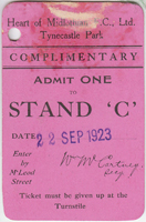 Hearts Reserves v Rangers Reserves  Match Ticket 22th Sep 1923 