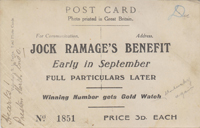 1924 Jock Ramage's Benefit Prize Draw Postcard 