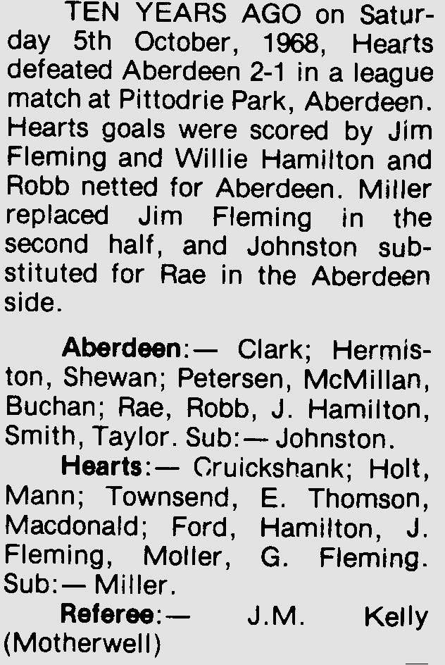 Sat 05 Oct 1968  Aberdeen 1  Hearts 2 