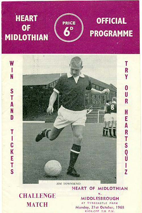 Mon 21 Oct 1968  Hearts 2  Middlesbrough 4 