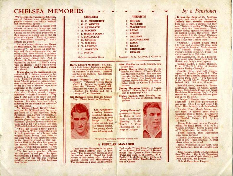 Mon 21 Apr 1947  Hearts 1  Chelsea 4 