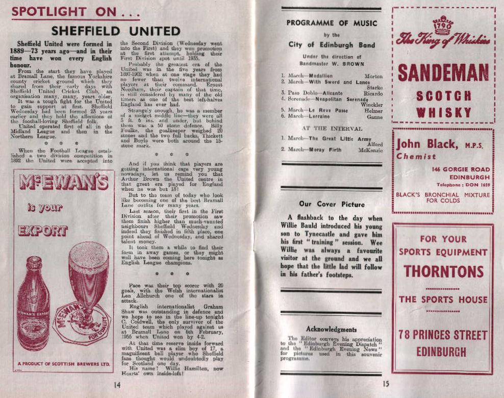 Mon 05 Nov 1962  Hearts 2  Sheffield United 2 